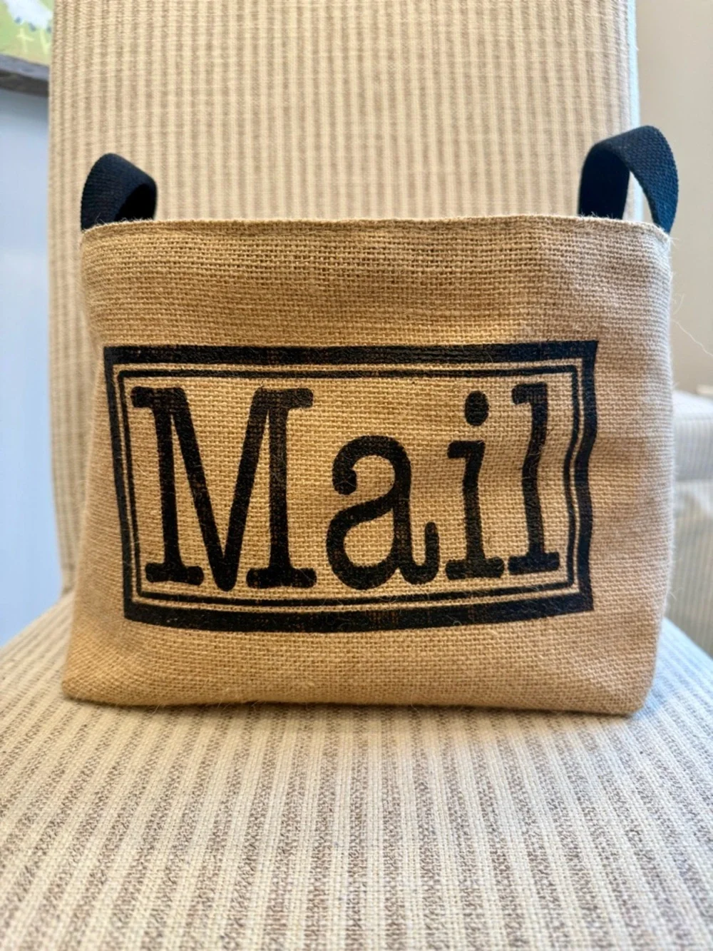 Canvas Mail Storage Basket with Handles - Natural and Black - Picture 2 of 10